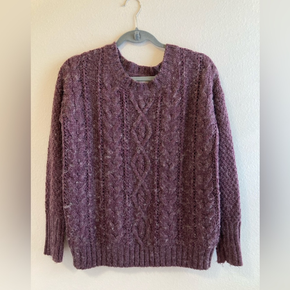 Between Me & You Cable Knit Sweater Size S Berry Mauve Cozy Pullover